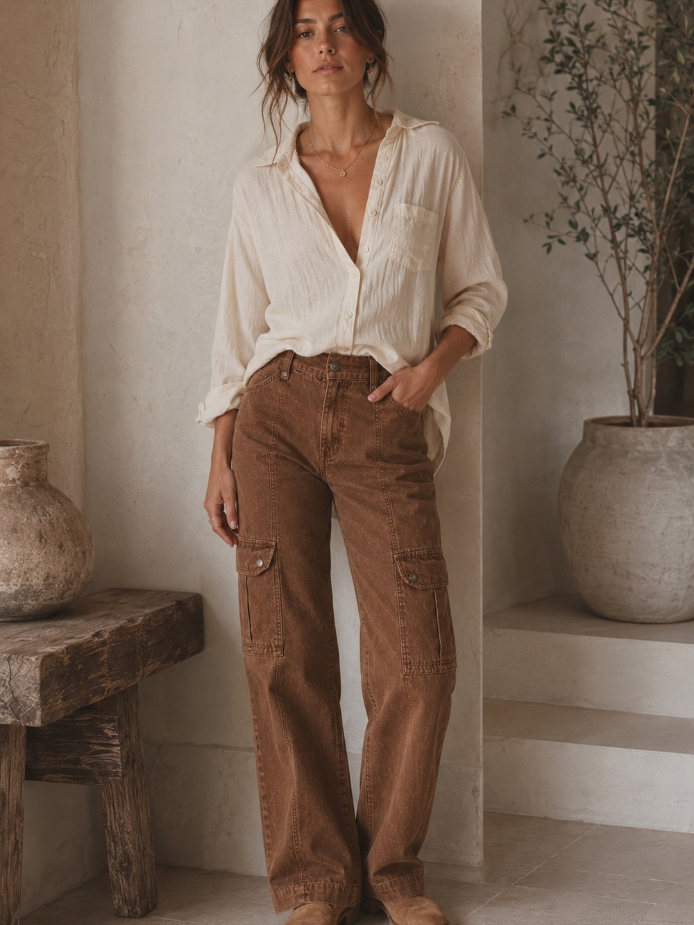 J. Jill Brown Cargo Pants Size 6 Utility Cotton Boho Earthy Casual